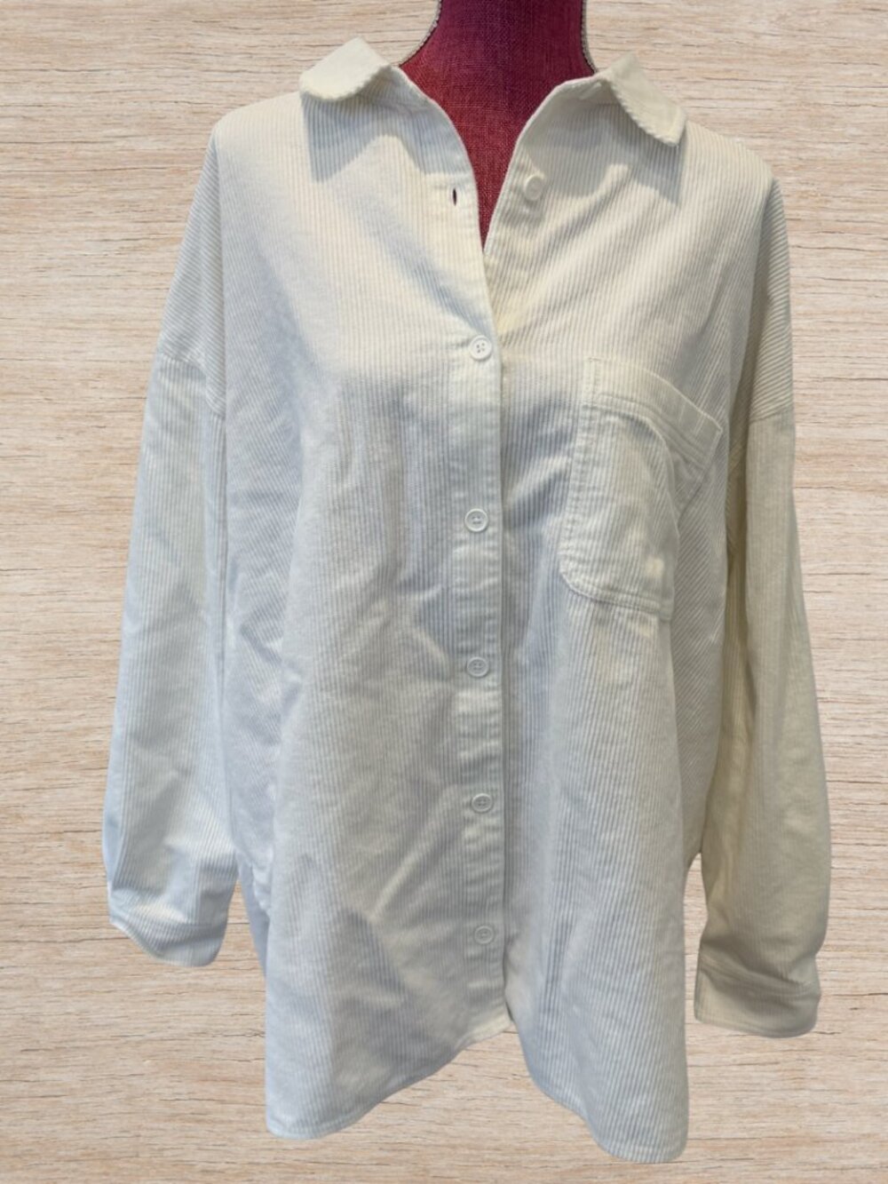 ASOS Design Corduroy White Collared Button Up Top Blouse Women’s Size 14 Cotton